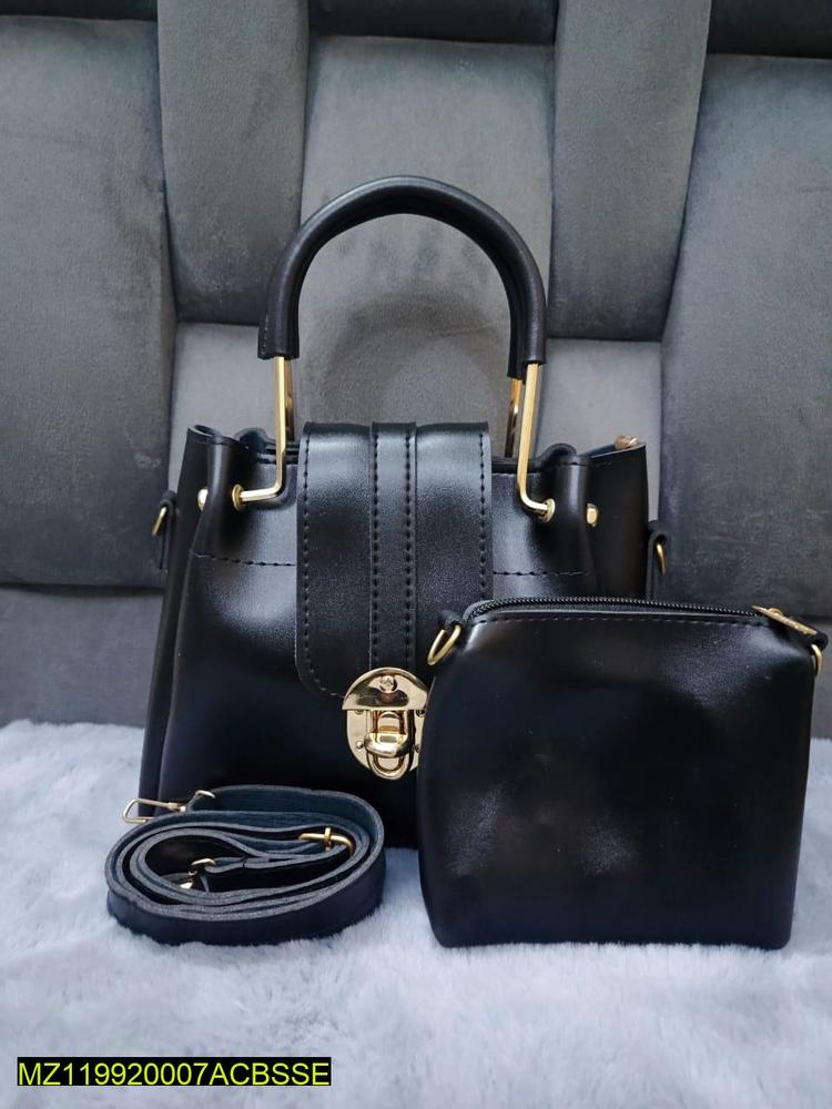 Women's PU Leather Plain Hand Bag Set