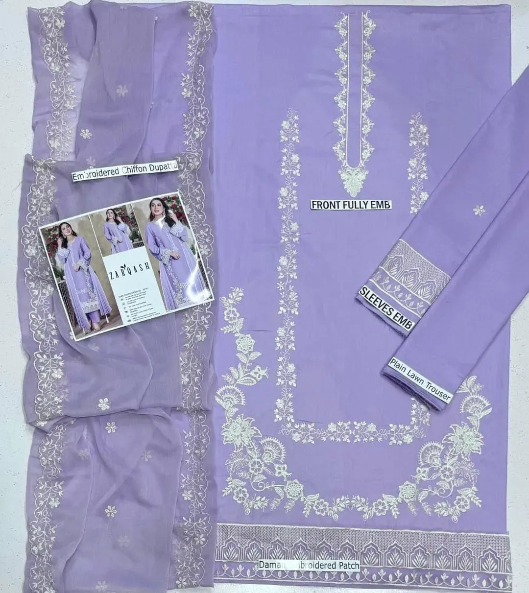 Purple Embroidered Lawn 3Pcs Set for Women