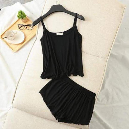 Black Cotton Cami Set with Shorts for Women