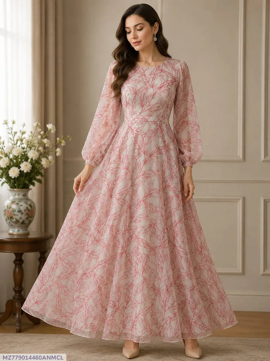 Pink Floral After Wash Soft Arganza Net Gown