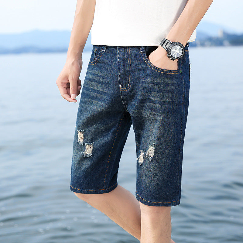 Men Ripped Denim Shorts Loose Plus Size Summer Beach