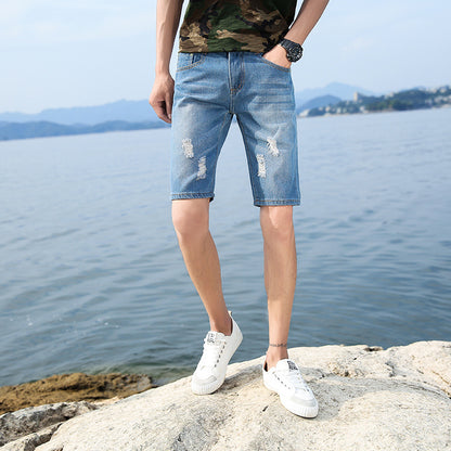 Men Ripped Denim Shorts Loose Plus Size Summer Beach