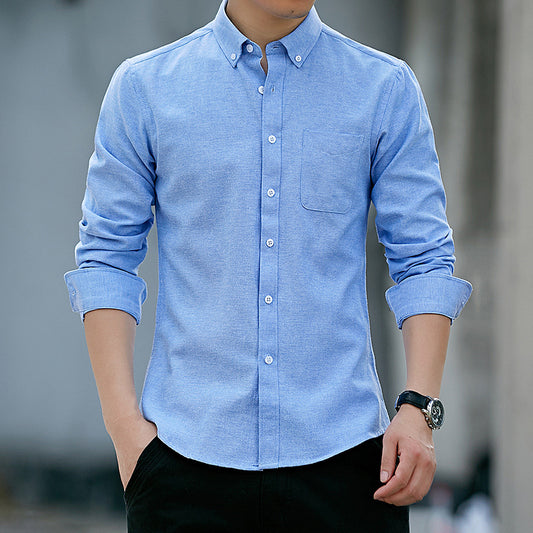 Men's Blue Oxford Long Sleeve Shirt Casual Business