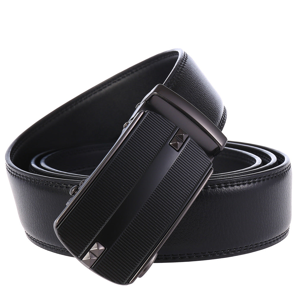 Men Automatic Buckle Belt Two Layer Cowhide Black Brown