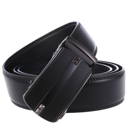 Men Automatic Buckle Belt Two Layer Cowhide Black Brown
