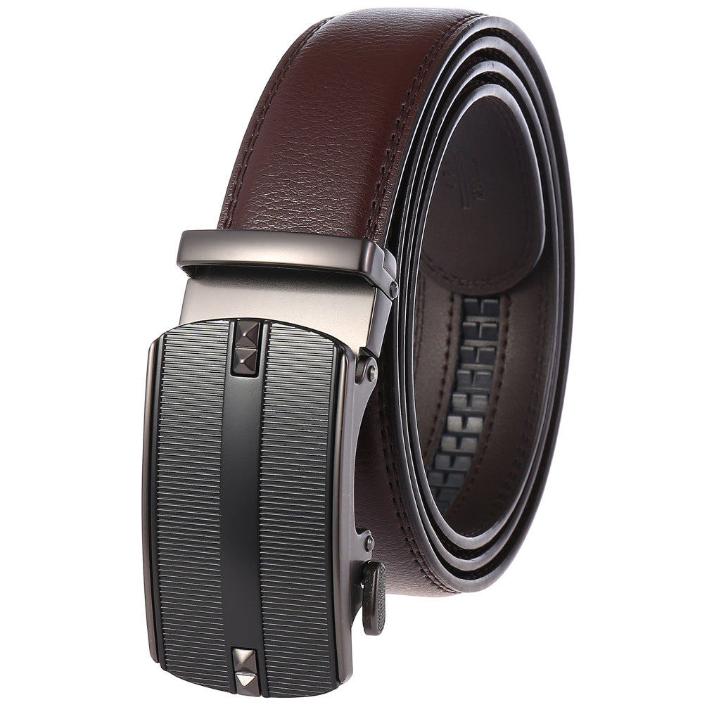 Men Automatic Buckle Belt Two Layer Cowhide Black Brown