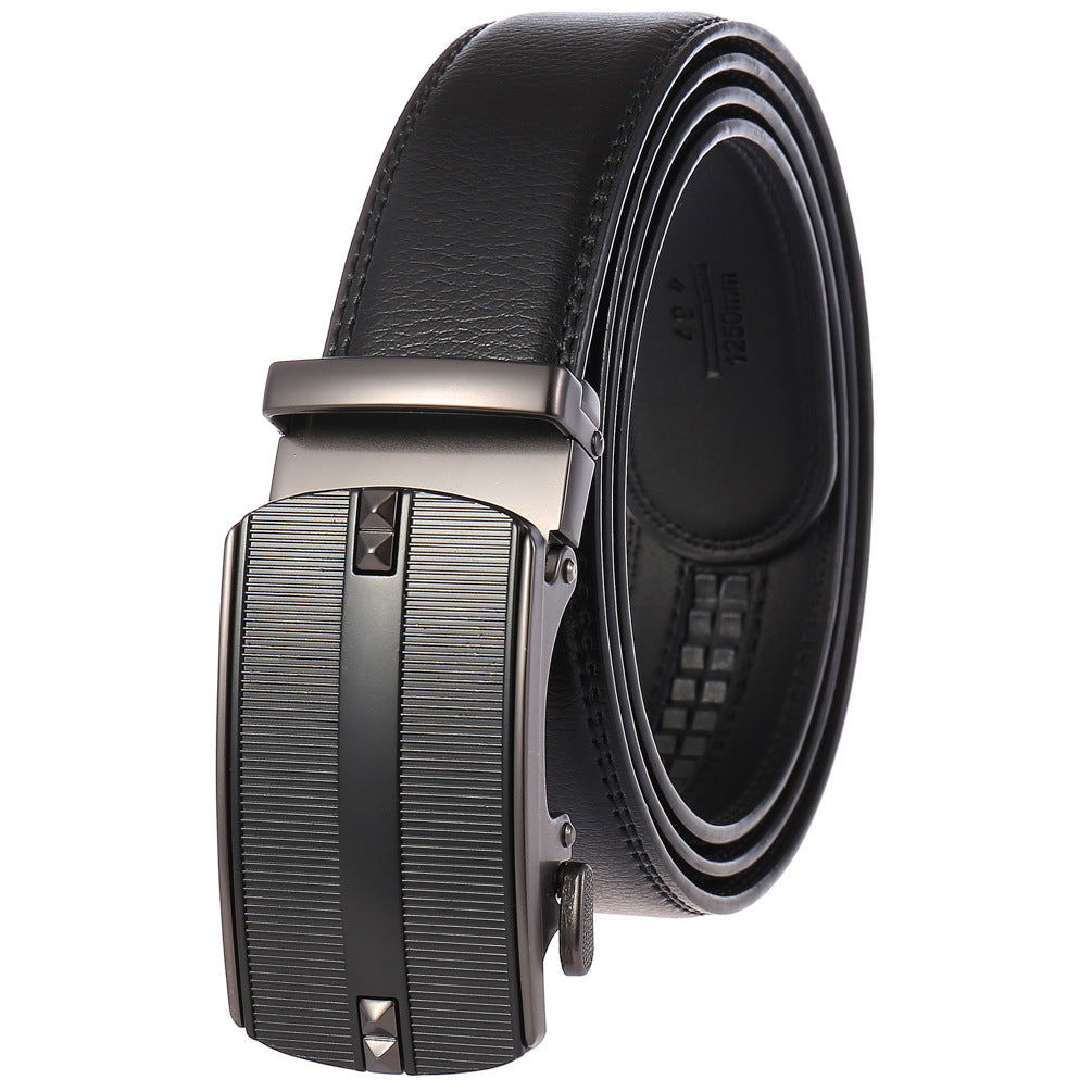 Men Automatic Buckle Belt Two Layer Cowhide Black Brown