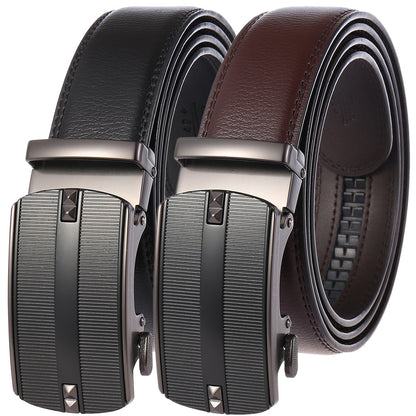 Men Automatic Buckle Belt Two Layer Cowhide Black Brown
