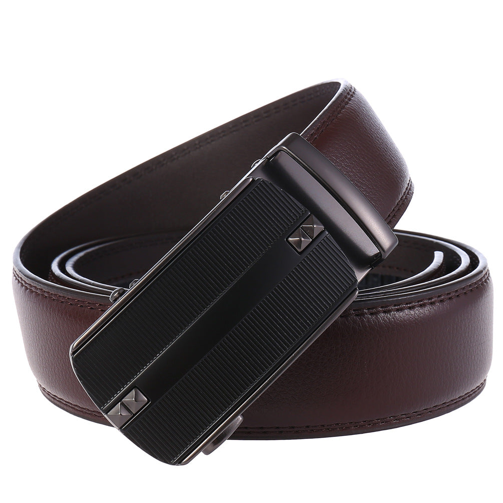 Men Automatic Buckle Belt Two Layer Cowhide Black Brown