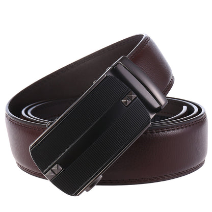 Men Automatic Buckle Belt Two Layer Cowhide Black Brown