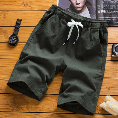 Men Casual Linen Shorts Olive Green New