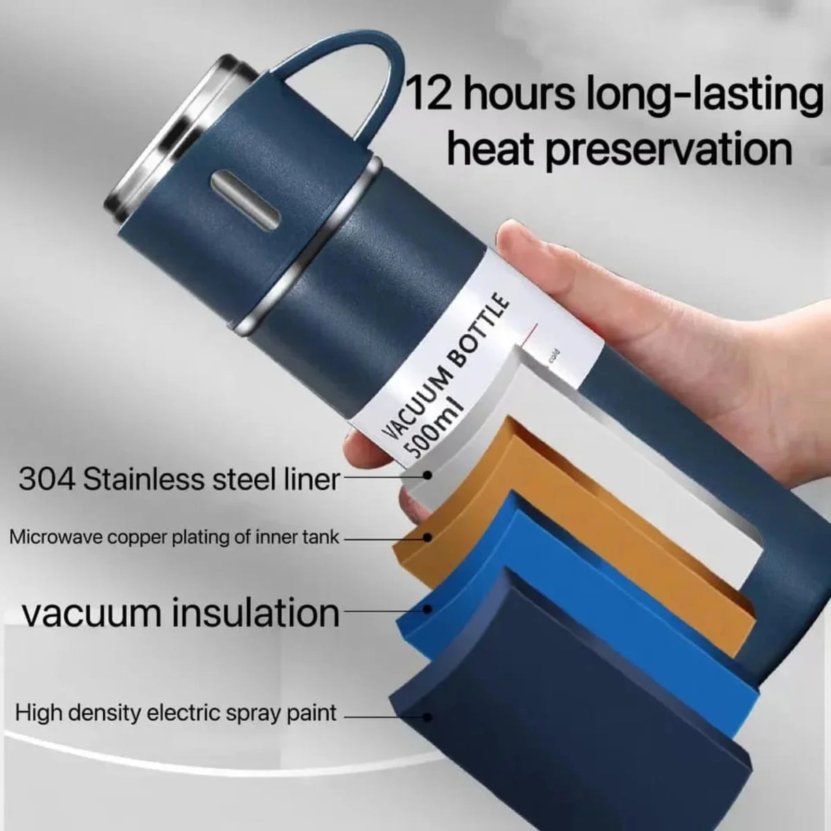 3 Cup 500ML Double-Layer Stainless Steel Vacuum Flask Set | Hot & Cold | Travel Thermos | RANDOM COLOR
