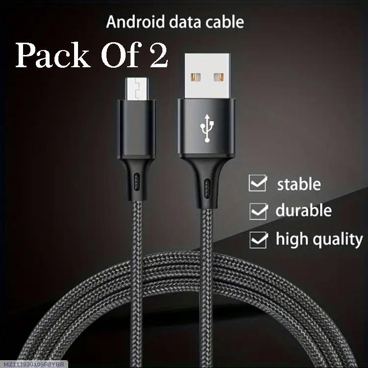 Android Charging Cable Pack of 2 Black Braided
