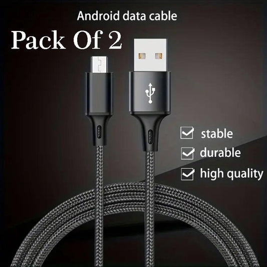 Android Charging Cable Pack of 2 Black Braided