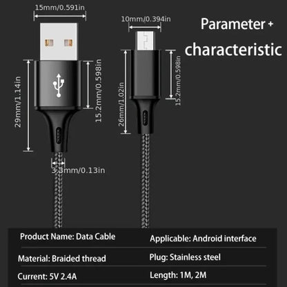 Android Charging Cable Pack of 2 Black Braided