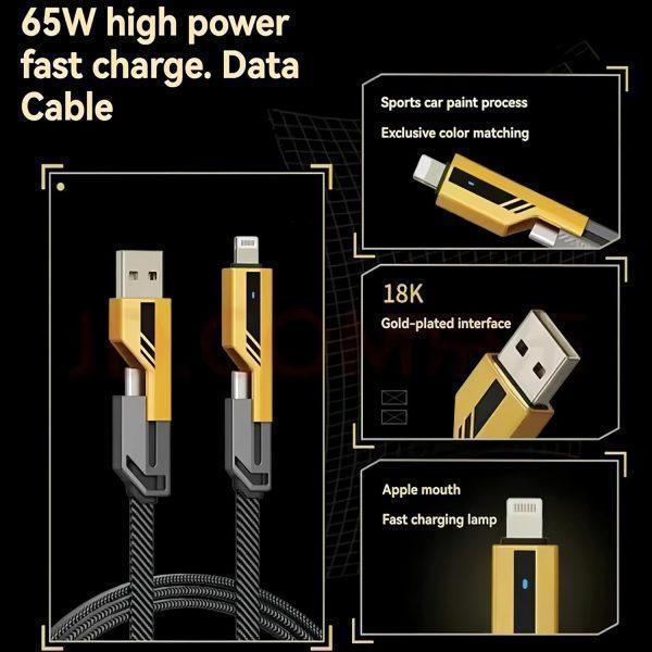 4-in-1 Fast Charging Cable 65W PD Compatible
