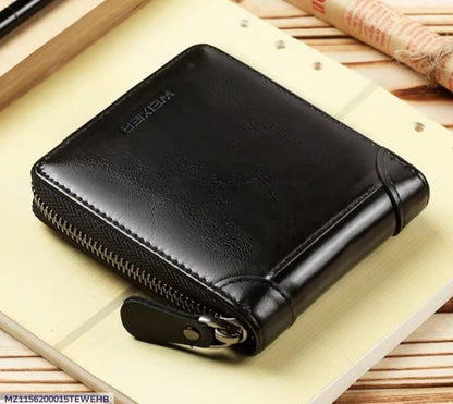 Black Leather Wallet for Men with Zipper Closure