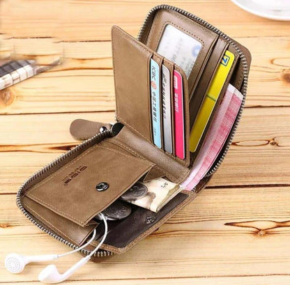 Men's Genuine Leather Wallet Brown Compact Daily Carry