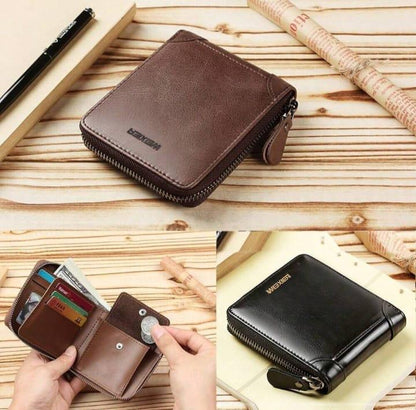 Men's Genuine Leather Wallet Brown Compact Daily Carry
