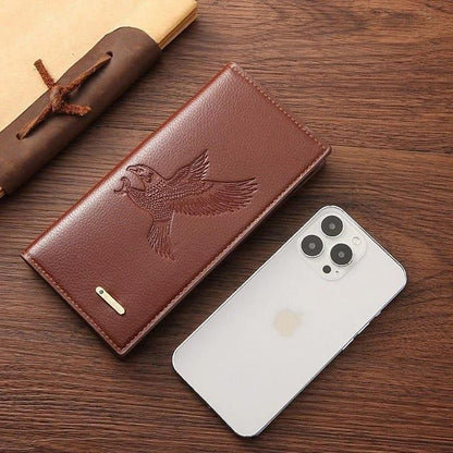 Men's Embossed Bird Leather Wallet Brown