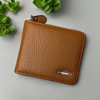 Black Leather Wallet for Men with Zipper Closure
