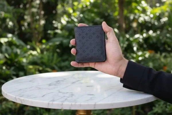 Men's Leather Wallet with LV Pattern Black