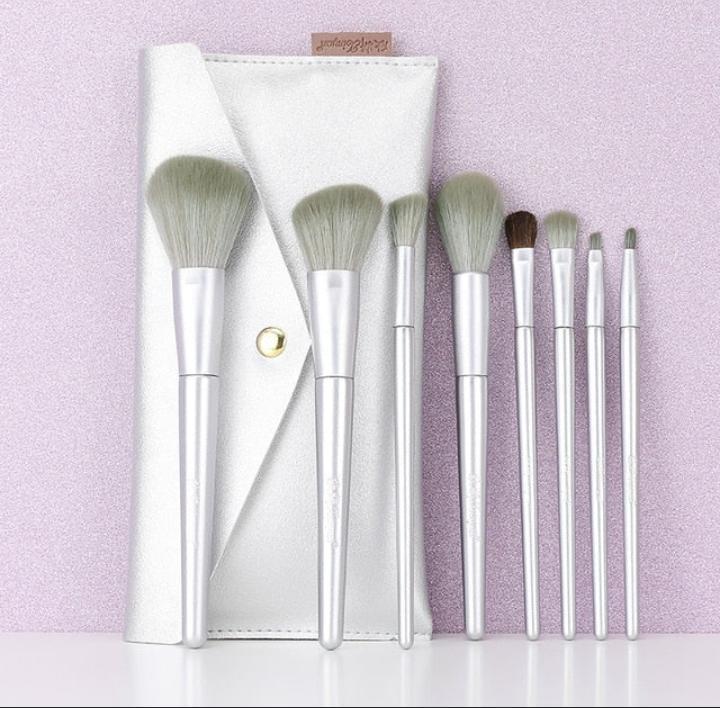 2 in 1 Makeup Brushes Set White Silver Case