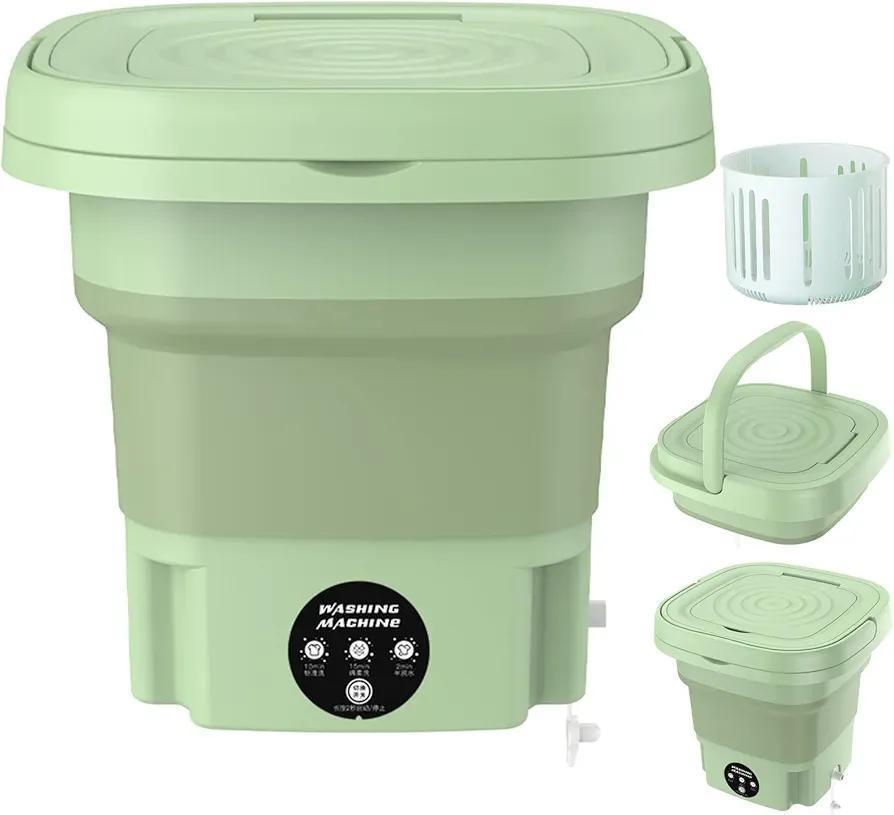 Portable Mini Washing Machine Green Silicone Foldable