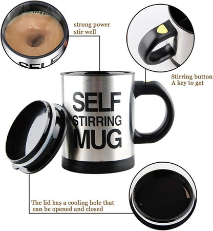Self-Stirring Mug Stainless Steel Black Handle