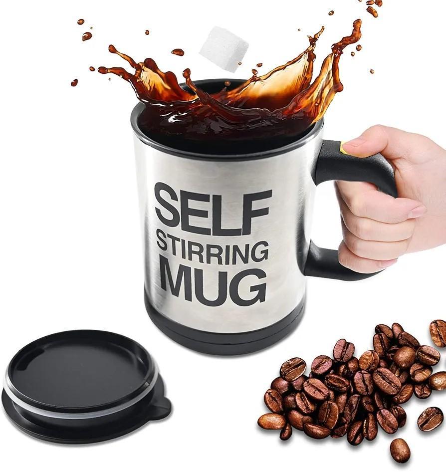 Self-Stirring Mug Stainless Steel Black Handle