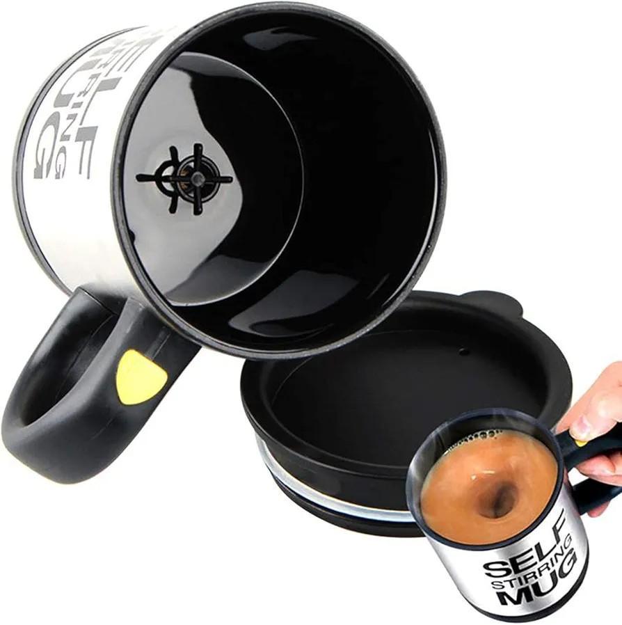 Self-Stirring Mug Stainless Steel Black Handle