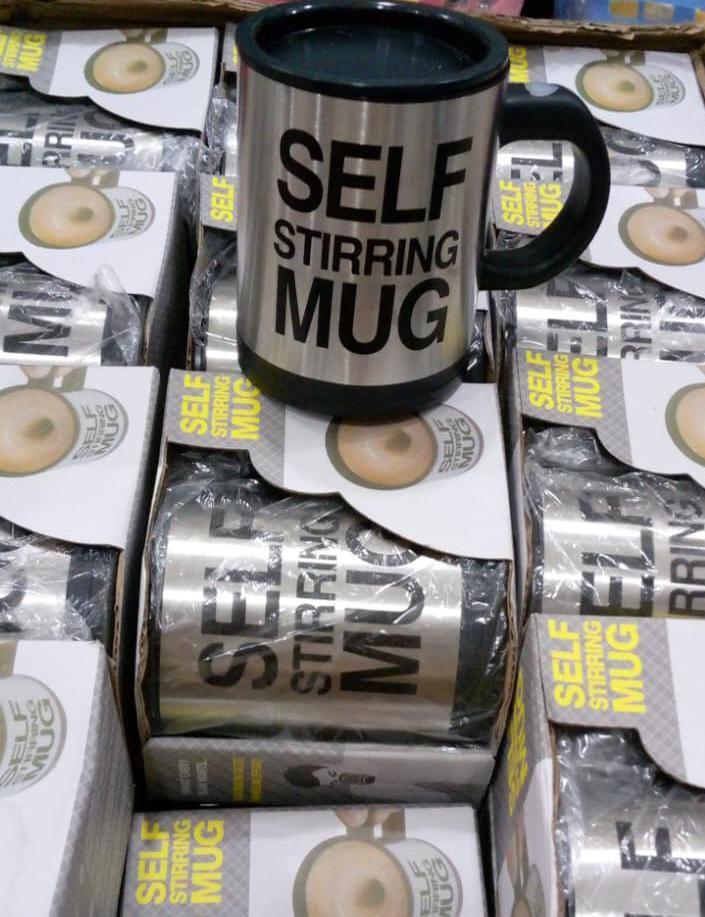Self-Stirring Mug Stainless Steel Black Handle