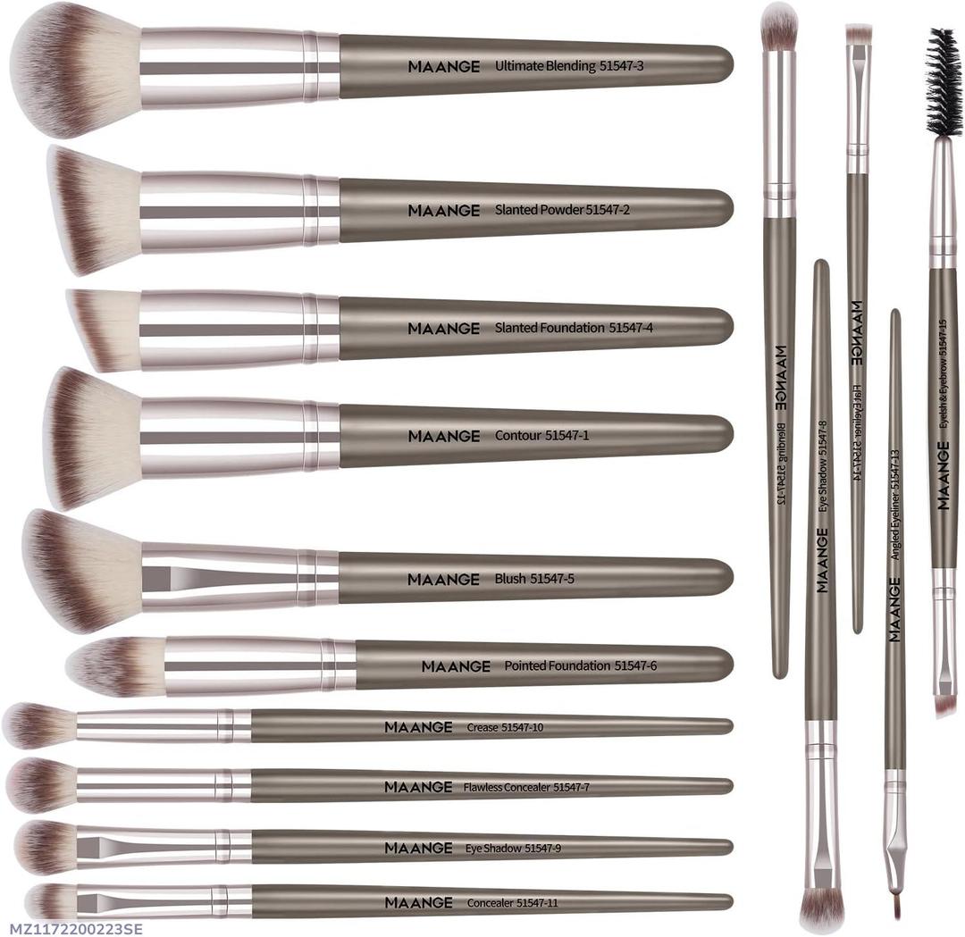 Professional Makeup Brush Set for Beginners & Pros, ABS Plastic, 12-Piece