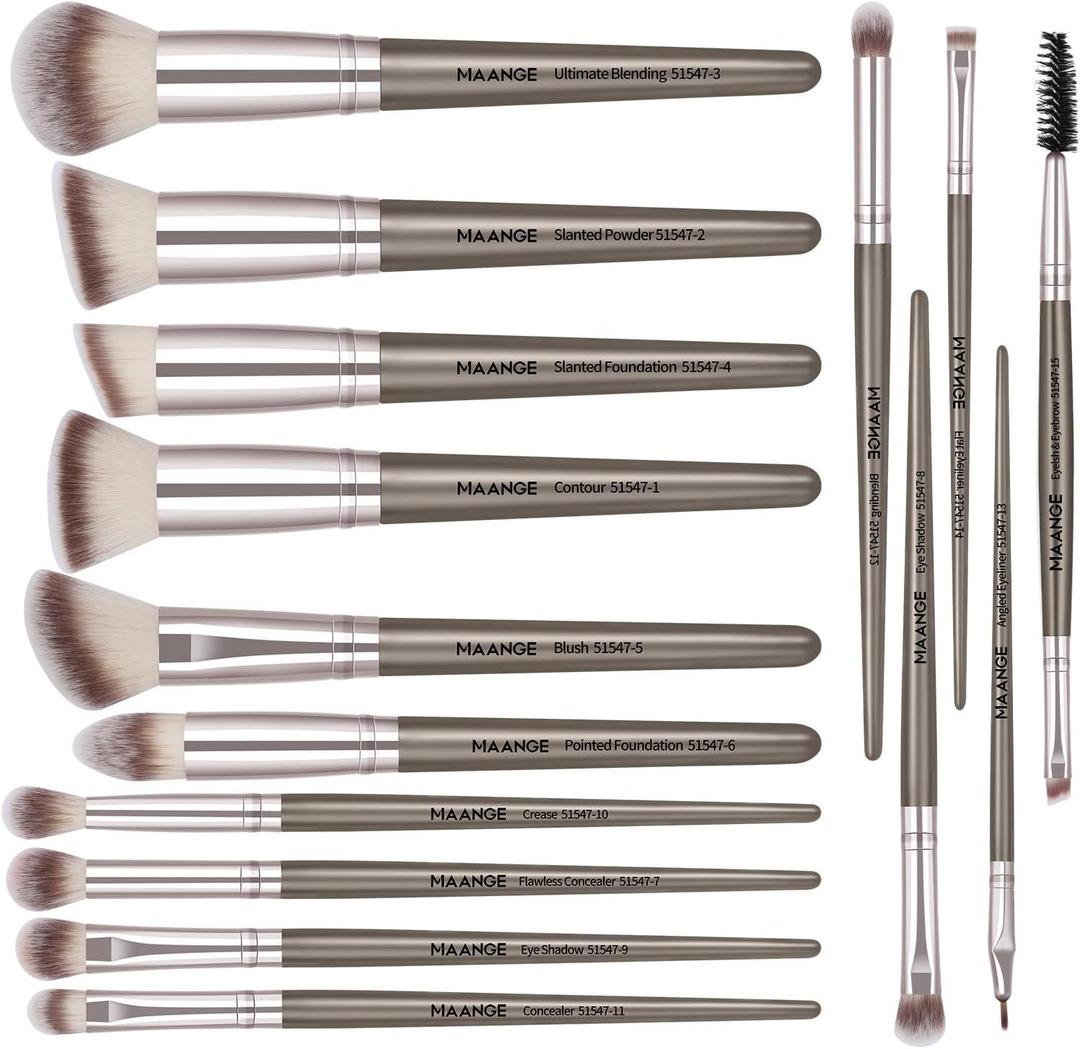 Professional Makeup Brush Set for Beginners & Pros, ABS Plastic, 12-Piece