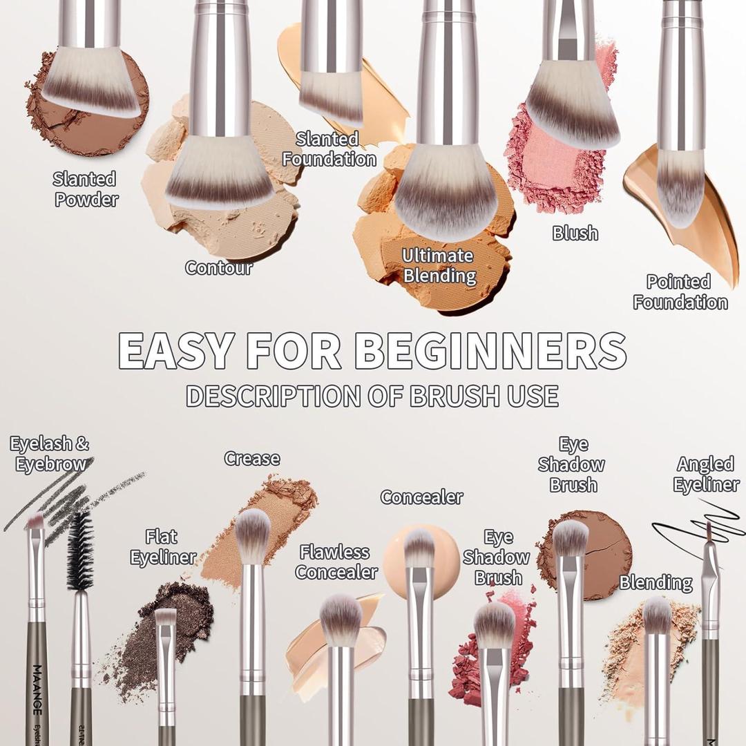 Professional Makeup Brush Set for Beginners & Pros, ABS Plastic, 12-Piece