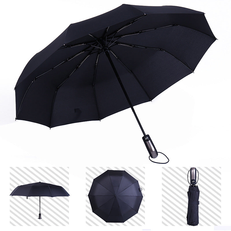 Automatic Folding Sun Umbrella with Black Leather Case for Men Women