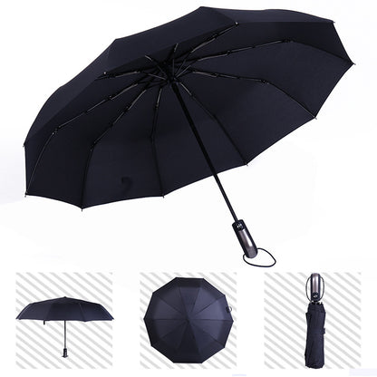 Automatic Folding Sun Umbrella with Black Leather Case for Men Women