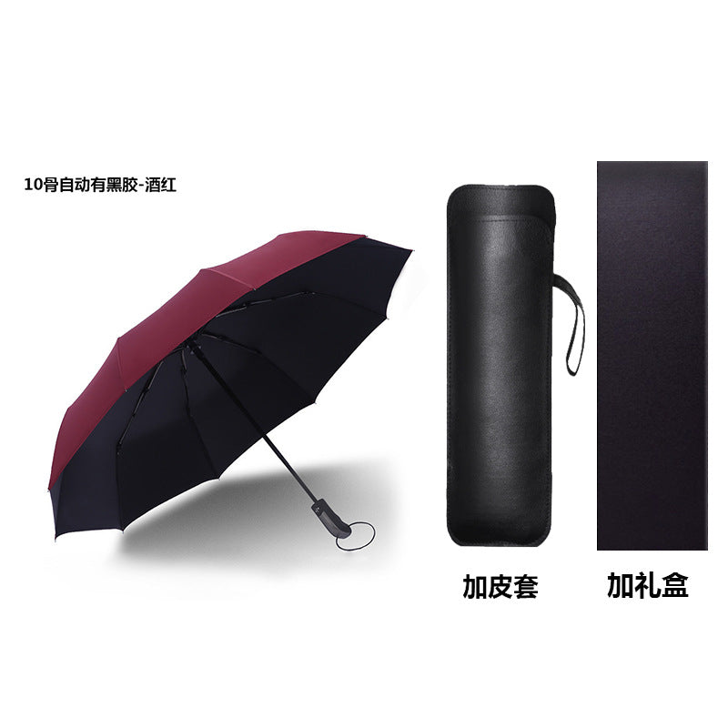 Automatic Folding Sun Umbrella with Black Leather Case for Men Women