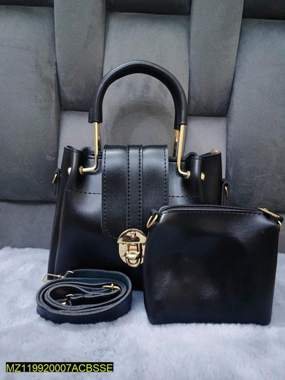 Women's PU Leather Plain Hand Bag Set