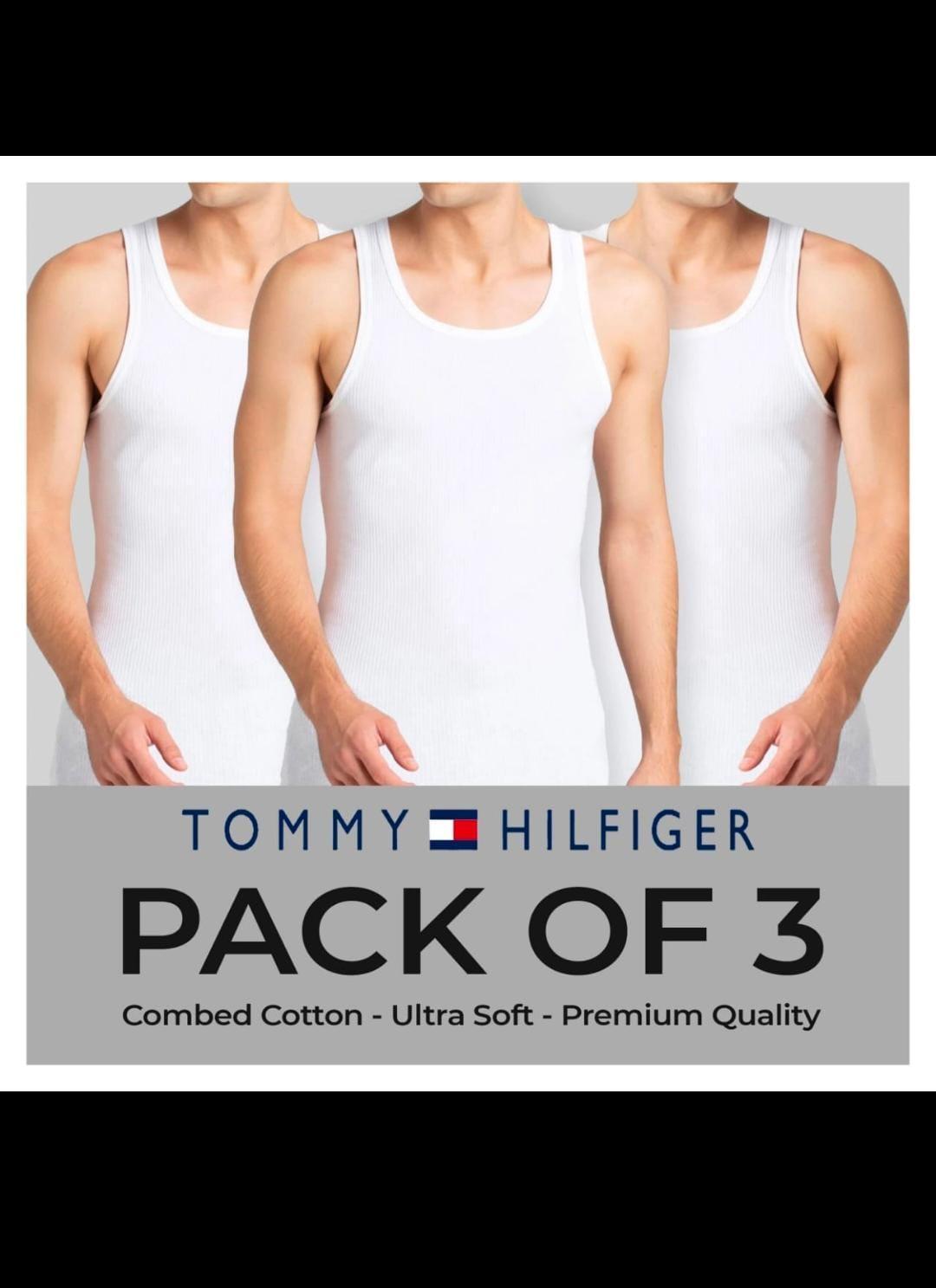 Tommy Hilfiger Men Cotton Vests White Striped Pack of 3