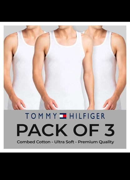 Tommy Hilfiger Men Cotton Vests White Striped Pack of 3