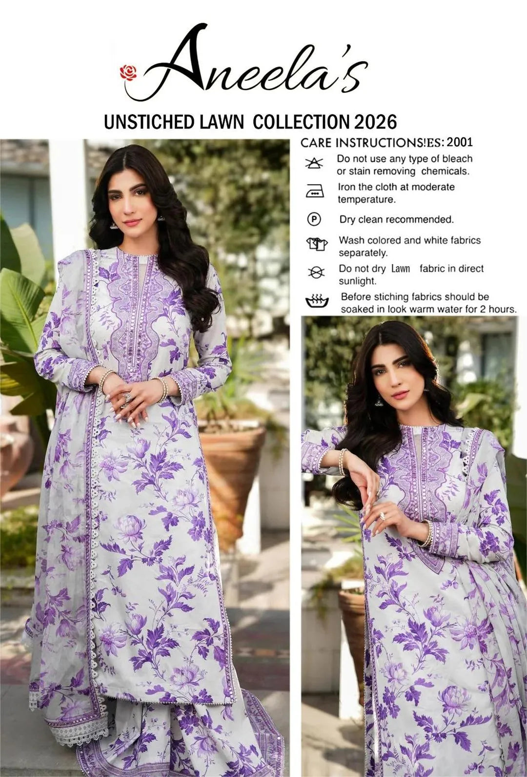 Anela's Unstitched Lawn 2026 Purple Floral Suit