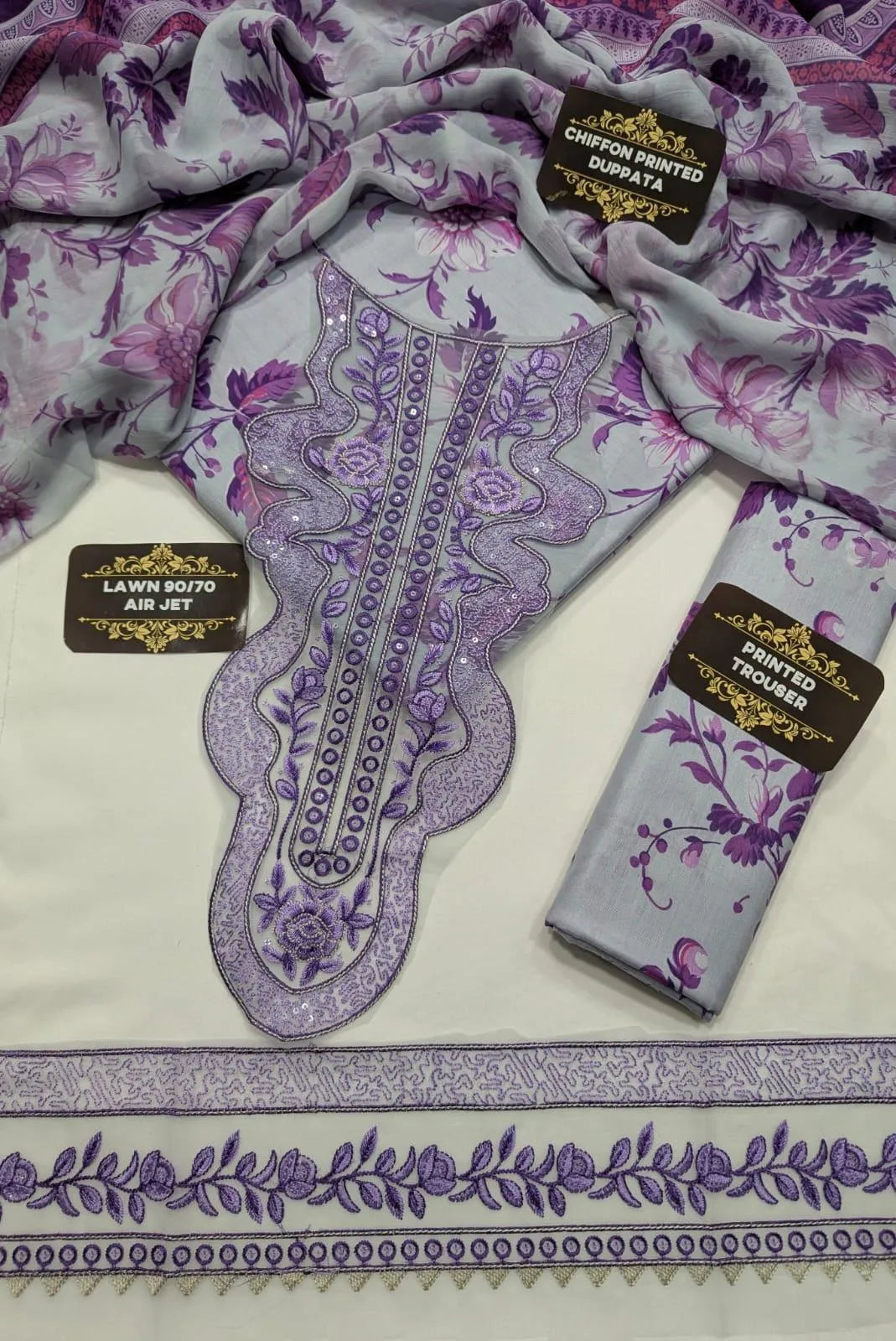Anela's Unstitched Lawn 2026 Purple Floral Suit