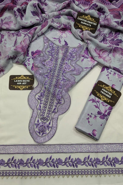Anela's Unstitched Lawn 2026 Purple Floral Suit