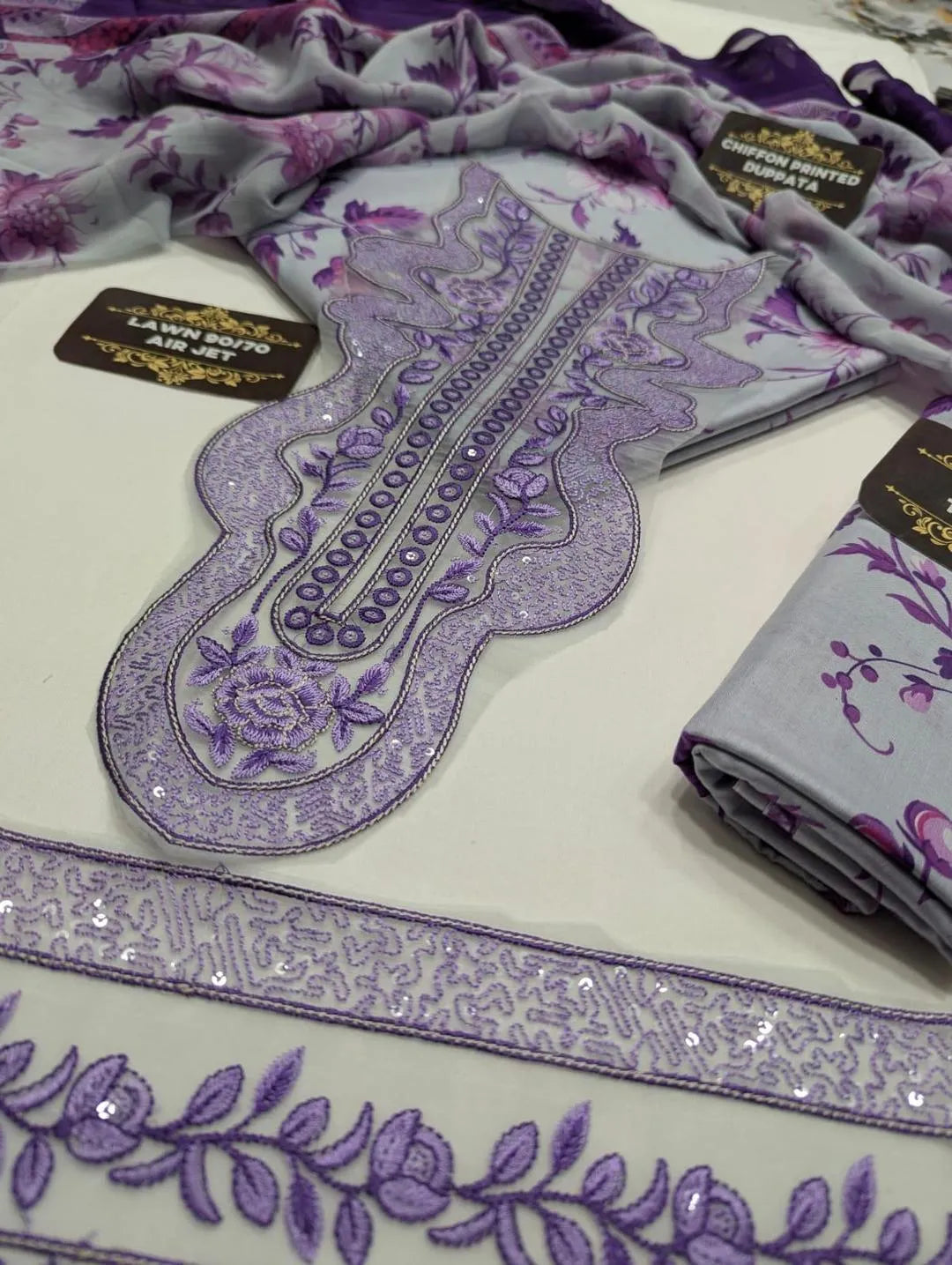 Anela's Unstitched Lawn 2026 Purple Floral Suit