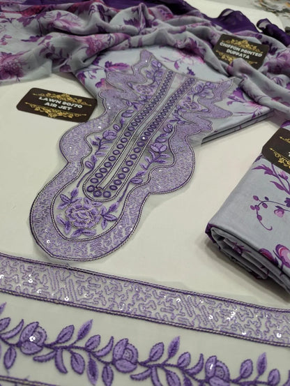 Anela's Unstitched Lawn 2026 Purple Floral Suit