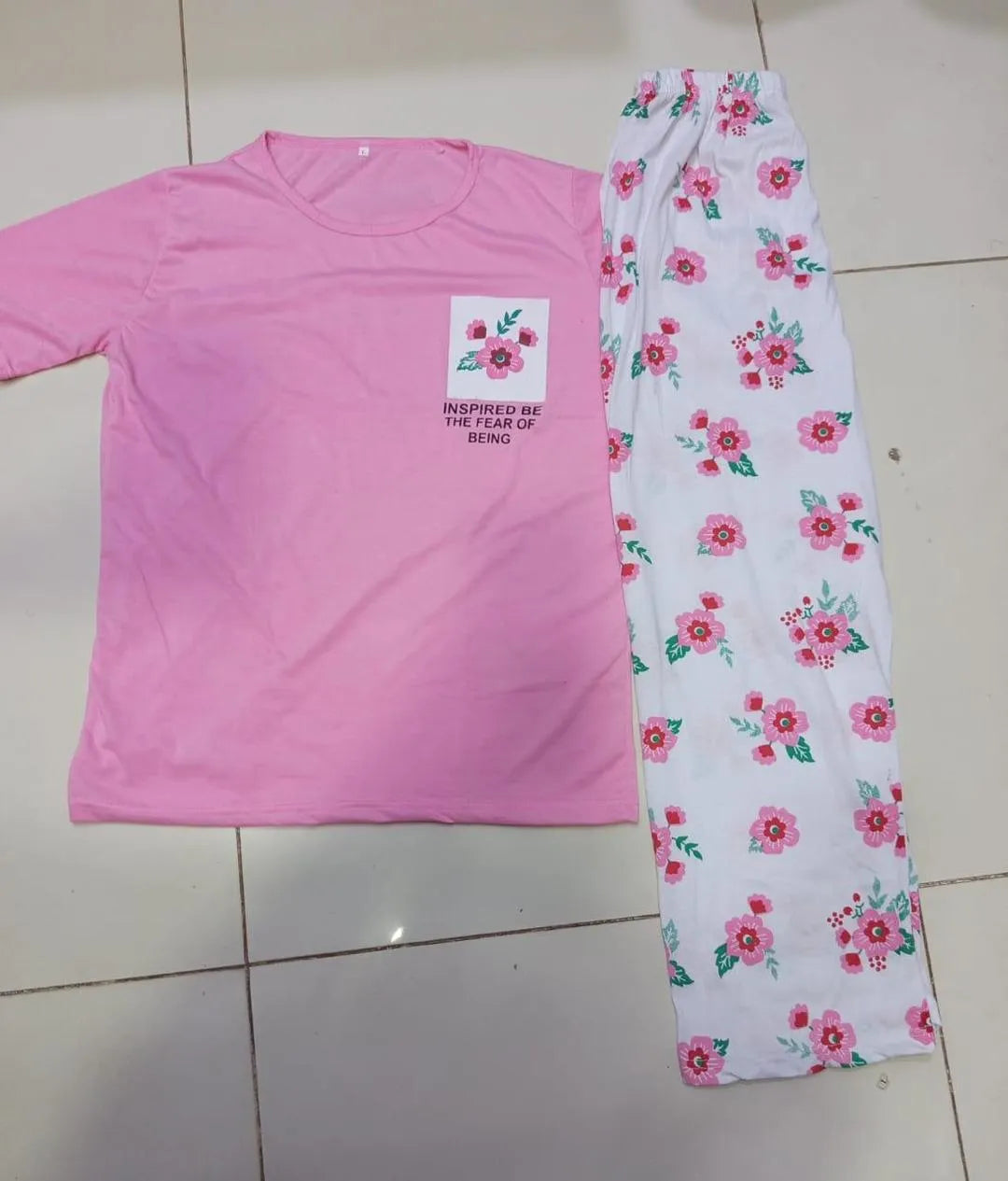 Women Printed Cotton Night Suit Pink Medium to XL