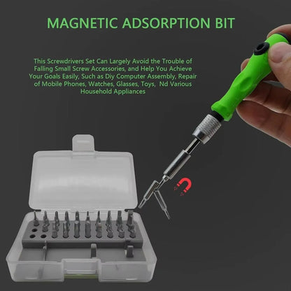 Screwdriver Set 32 Bits Green Handle