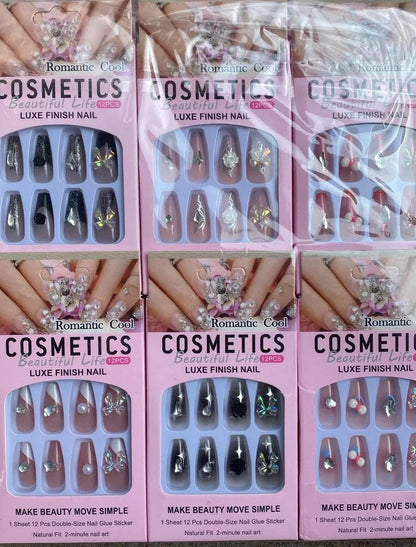 Double Size Acrylic Nails Silver Glitter Pakistani Brides