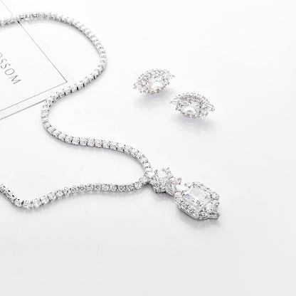 Zircon Necklace & Earrings Set Champagne Gold Bridal Wear